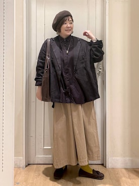 「アイテム（ハンチング/ベレー帽）」を使った、さかもってぃさん（レディース・163cm）の秋コーディネート