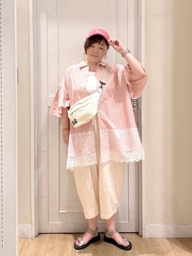 「studio CLIP（スタディオクリップ）のアイテム（キャップ）」を使った、さかもってぃさん（レディース・163cm）の夏コーディネート