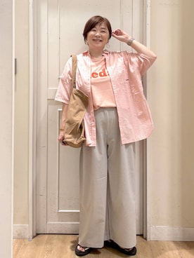 「studio CLIP（スタディオクリップ）の【Keds】カラーフロッキーTシャツ（Tシャツ/カットソー、ピンク系）」を使った、さかもってぃさん（レディース・163cm）の夏コーディネート