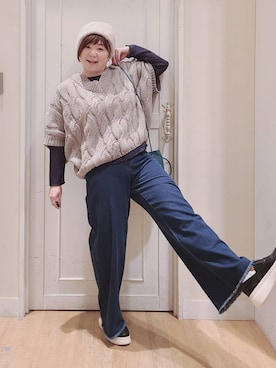 「クリップデニム_studio CLIP」｜「アイテム（スリッポン）」を使った、さかもってぃさん（レディース・164cm）の秋コーディネート