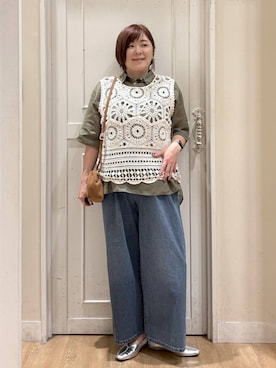 「アイテム（ニット/セーター）」を使った、さかもってぃさん（レディース・163cm・40代）の夏コーディネート