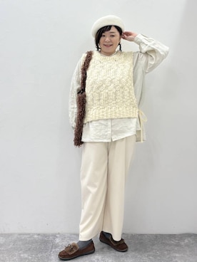 「アイテム（モカシン/デッキシューズ）」を使った、さかもってぃさん（レディース・163cm）の秋コーディネート