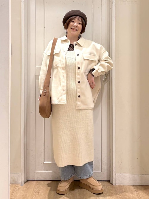 【アイボリー】ウールリネンミドル丈シャツジャケット RNA-N｜ウールリネンミドル丈シャツジャケット | Rakuten Fashion(楽天