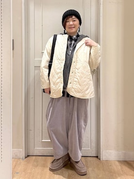 「アイテム（ニットキャップ/ビーニー）」を使った、さかもってぃさん（レディース・163cm・40代）の冬コーディネート