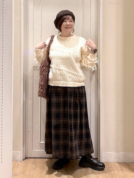 「アイテム（帽子、ブラウン系）」を使った、さかもってぃさん（レディース・163cm）の冬コーディネート