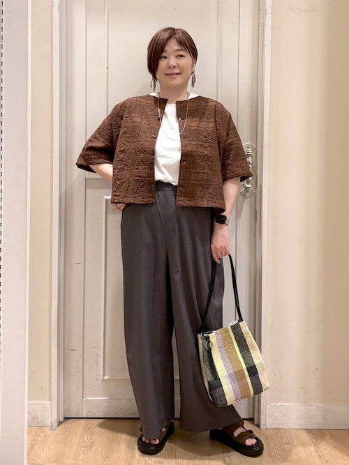 セール】ダブルフロントシアージャガードチェッククルーネックブラウス