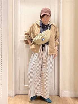 「studio CLIP（スタディオクリップ）のアイテム（キャップ）」を使った、さかもってぃさん（レディース・163cm）の夏コーディネート