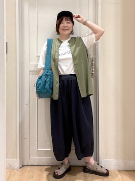 「studio CLIP（スタディオクリップ）のマンテルネックレス（ネックレス）」を使った、さかもってぃさん（レディース・163cm・40代）の夏コーディネート