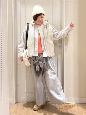 「アイテム（ニットキャップ/ビーニー）」を使った、さかもってぃさん（レディース・163cm・40代）の冬コーディネート