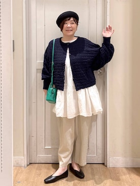 「studio CLIP（スタディオクリップ）のアイテム（ノーカラージャケット）」を使った、さかもってぃさん（レディース・163cm）の冬コーディネート