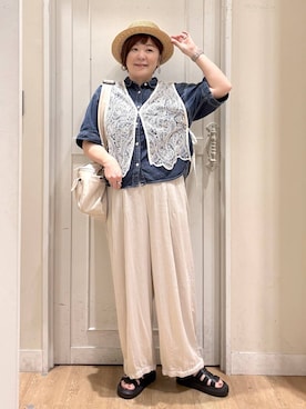 「アイテム（ベスト）」を使った、さかもってぃさん（レディース・163cm・40代）の夏コーディネート