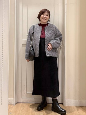 「アイテム（ノーカラーコート）」を使った、さかもってぃさん（レディース・163cm）の秋コーディネート