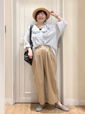 「アイテム（パンプス、グレー系）」を使った、さかもってぃさん（レディース・163cm）の夏コーディネート