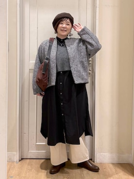 「アイテム（ノーカラーコート）」を使った、さかもってぃさん（レディース・163cm）の冬コーディネート