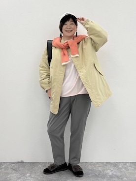 「アイテム（モカシン/デッキシューズ）」を使った、さかもってぃさん（レディース・163cm・40代）の秋コーディネート