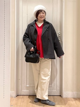 「studio CLIP（スタディオクリップ）のウールライクPコート[プチサイズあり]（ピーコート）」を使った、さかもってぃさん（レディース・163cm）の冬コーディネート