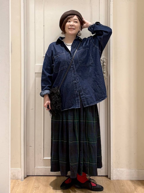 natural by clip》リネンレーヨンチェックギャザースカート（スカート