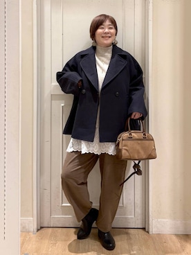 「アイテム（ピーコート）」を使った、さかもってぃさん（レディース・163cm）の秋コーディネート