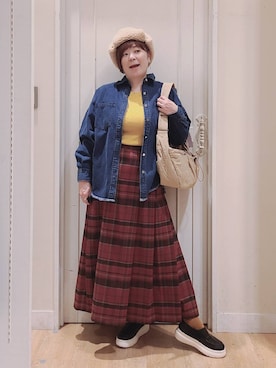 「クリップデニム_studio CLIP」｜「アイテム（スリッポン）」を使った、さかもってぃさん（レディース・164cm）の秋コーディネート