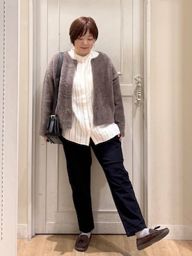 「アイテム（モカシン/デッキシューズ）」を使った、さかもってぃさん（レディース・163cm）の秋コーディネート