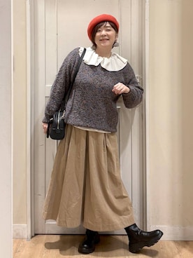 「アイテム（ハンチング/ベレー帽、レッド系）」を使った、さかもってぃさん（レディース・163cm）の秋コーディネート