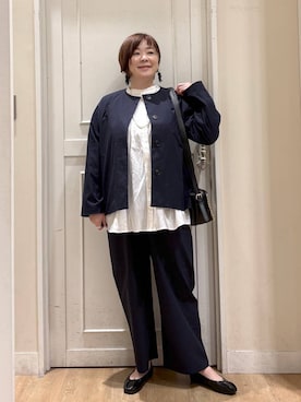 「アイテム（ノーカラージャケット）」を使った、さかもってぃさん（レディース・163cm）の秋コーディネート