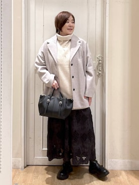 「アイテム（チェスターコート）」を使った、さかもってぃさん（レディース・163cm・40代）の秋コーディネート