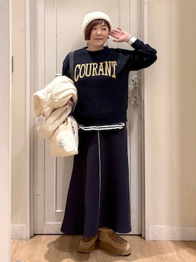 「アイテム（ニットキャップ/ビーニー）」を使った、さかもってぃさん（レディース・163cm・40代）の冬コーディネート