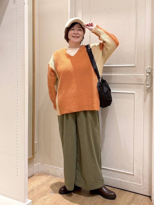 フットジョイ】編地切替バイカラー半袖セーターポロ 編地切替バイ