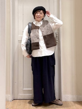 「アイテム（モカシン/デッキシューズ）」を使った、さかもってぃさん（レディース・163cm）の秋コーディネート