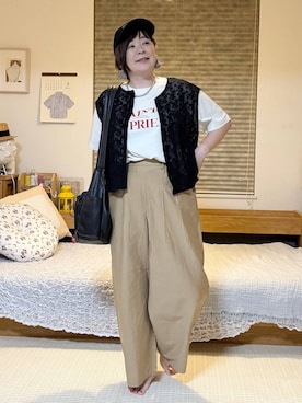 「studio CLIP（スタディオクリップ）のアソートカラーロゴTシャツ（Tシャツ/カットソー）」を使った、さかもってぃさん（レディース・163cm・40代）の夏コーディネート