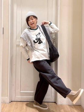 「アイテム（帽子）」を使った、さかもってぃさん（レディース・163cm・40代）の冬コーディネート