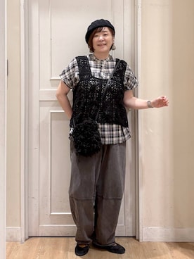 「studio CLIP（スタディオクリップ）のクロシェレースビスチェ（ベスト）」を使った、さかもってぃさん（レディース・163cm・40代）の夏コーディネート