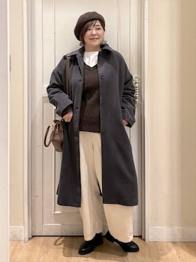 「アイテム（帽子、ブラウン系）」を使った、さかもってぃさん（レディース・163cm）の冬コーディネート