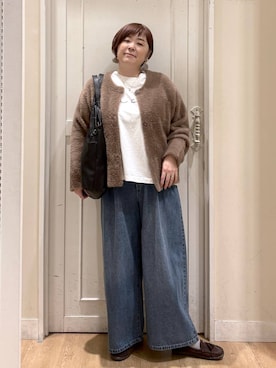 「アイテム（カーディガン/ボレロ）」を使った、さかもってぃさん（レディース・163cm・40代）の秋コーディネート