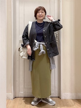「アイテム（デニムジャケット）」を使った、さかもってぃさん（レディース・163cm・40代）の秋コーディネート