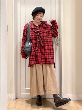 「アイテム（ハンチング/ベレー帽）」を使った、さかもってぃさん（レディース・163cm・40代）の秋コーディネート