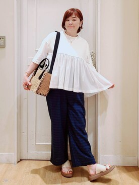 tシャツ 「natural by clip / mumokutekiコラボ」華やぎ布帛コンビTシャツ レディース セール】《natural by clip / mumokutekiコラボ》華やぎ布帛