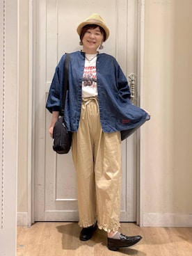 「studio CLIP（スタディオクリップ）のアイテム（パンツ）」を使った、さかもってぃさん（レディース・163cm）の春コーディネート