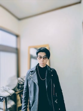 「アイテム（ライダースジャケット）」を使った、そうじろうさん（メンズ・173cm）の冬コーディネート