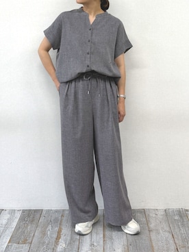 「Grand PARK（グランドパーク）のリネンライク　半袖シャツ（シャツ/ブラウス、グレー系）」を使った、Grand PARK WOMENSさん（レディース・159cm）の春コーディネート
