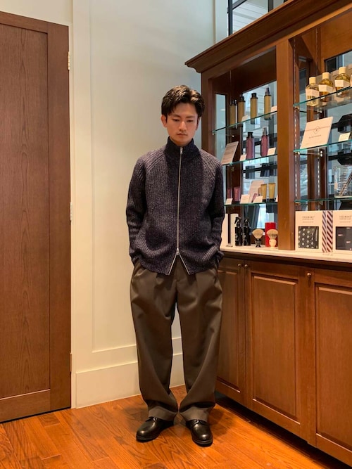 ザノーネ　リブ　ニット　ダブルジップ　ドライバーズニット　ネイビー　紺　46 ザノーネ リブ ニット ダブルジップ ドライバーズニット