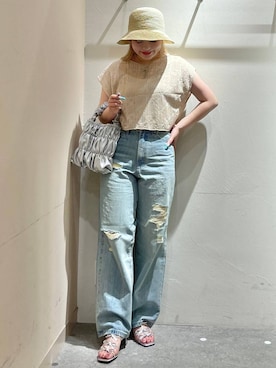 「LOWRYS FARM（ローリーズファーム）のアイテム（ハット）」を使った、リンリンさん（レディース・156cm）の夏コーディネート