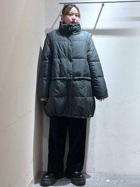 「ベーシック/シンプル」｜「アイテム（ライダースジャケット）」を使った、リンリンさん（レディース・156cm）の冬コーディネート