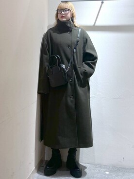 「メガネ」｜「アイテム（チェスターコート）」を使った、リンリンさん（レディース・156cm）の秋コーディネート