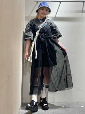 「LOWRYS FARM（ローリーズファーム）のアイテム（ハット）」を使った、リンリンさん（レディース・156cm）の春コーディネート