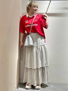 「アイテム（シュシュ）」を使った、リンリンさん（レディース・156cm）の夏コーディネート