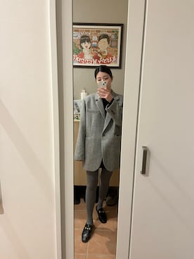 「select MOCA（セレクトモカ）の柔らかく履きやすいフェイクレザーゴールドビット付きローファー（ローファー）」を使った、wakacchaさん（レディース・163cm）の冬コーディネート