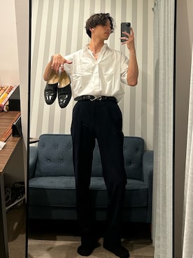 「アイテム（スリッポン）」を使った、takumioutfitsさん（メンズ・178cm・20代）の夏コーディネート