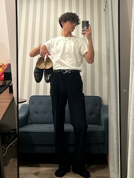 「アイテム（スリッポン）」を使った、takumioutfitsさん（メンズ・178cm）の夏コーディネート